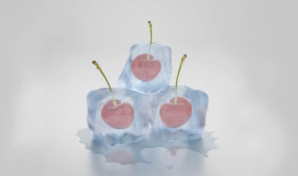 ice cubes, cherries, frozen